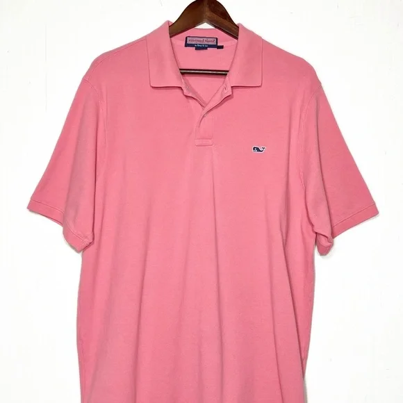 SOLD-Vineyard Vines Mens Collared Short Sleeve Pink Pullover Pique Polo Shirt - Picture 4 of 6